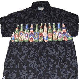 Big Dogs Mens Hawaiian Shirt Floral Beer Bottles Bkack Size 2XL Short Sleeve